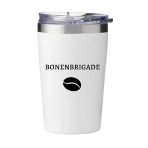 Bonenbrigade Thermosbeker in zwart met dubbelwandige isolatie voor het houden van warme en koude dranken onderweg.